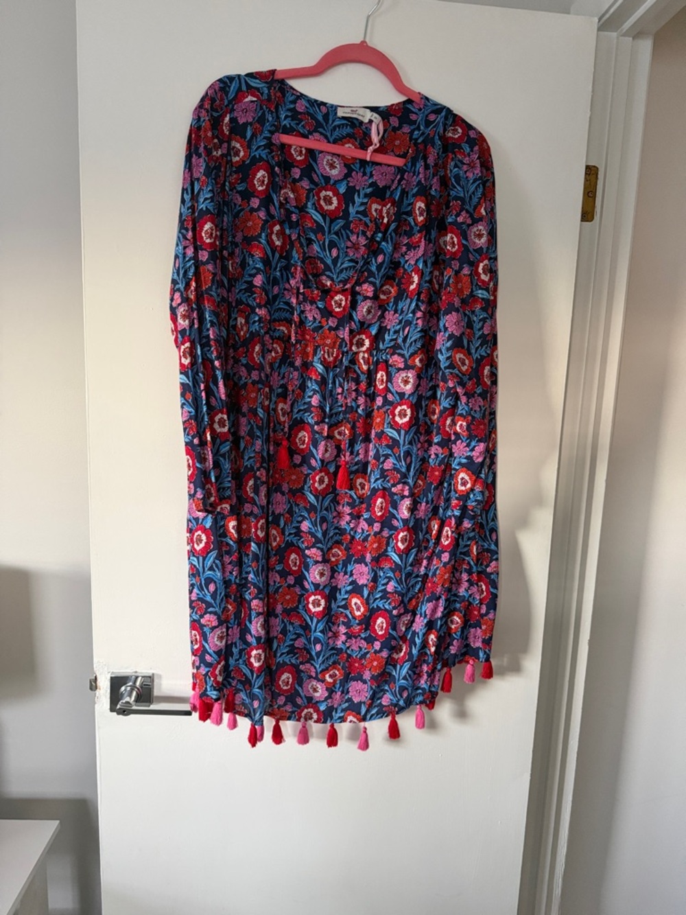 Vineyard Vines Floral Tassel Swim Coverup in Navy, Pink, Red